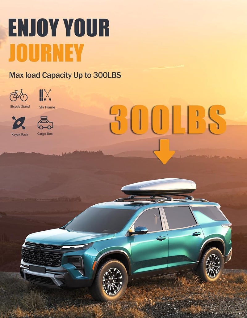 KINGGERI 300lbs Lockable Roof Rack Cross Bars Compatible with Chevy Chevrolet Traverse 2022 2023 2024 2025 2026 with Raised Side Rails, Heavy Duty Aluminum Roof Rails Crossbars Luggage Accessories - Image 3